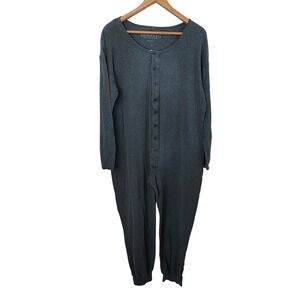 Victorias Secret Underware Gray Button Front Union Suit Long Sleeve Pajamas L